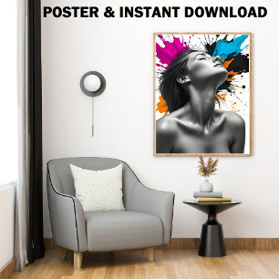 Monochrome Woman Portrait with Colour Splash Poster