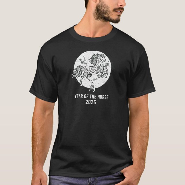Monochrome Year of the Horse 2026 Line Art T-Shirt (Front)
