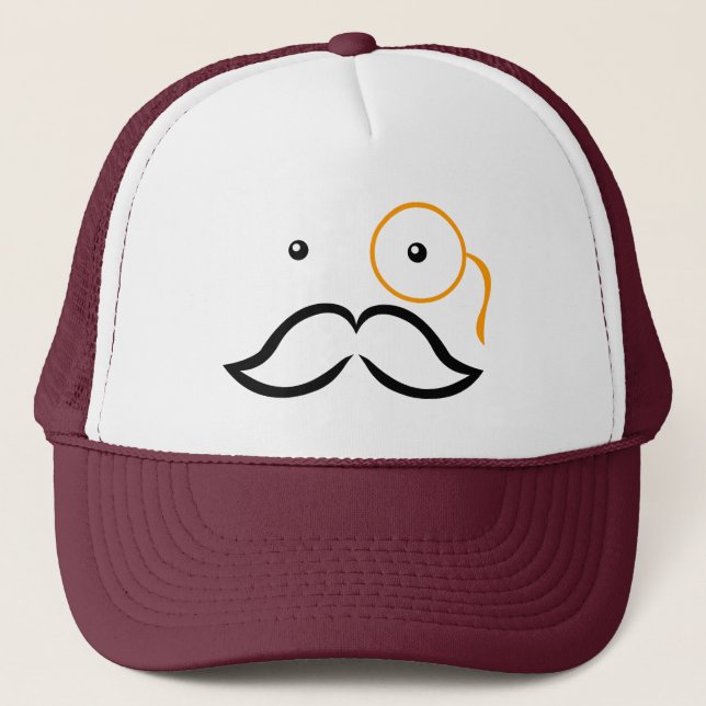 Monocle and Moustache Trucker Hat (Front)