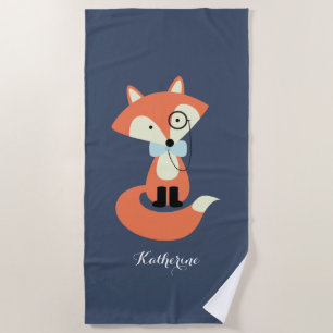 Monocle Hipster Red Fox Beach Towel