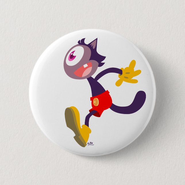 Monocular cat cartoon button badge (Front)