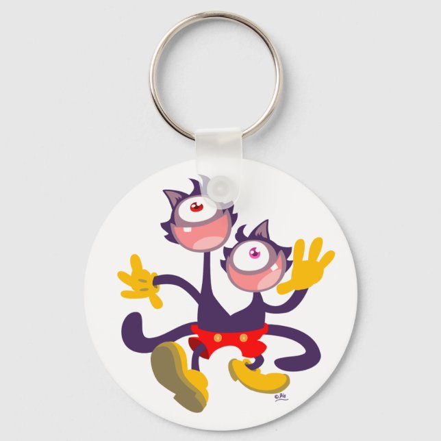 Monocular Cats in Tandem Walk keychain (Front)