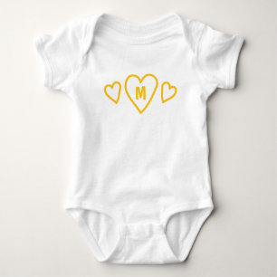 Monogam Yellow Hearts  Baby Bodysuit