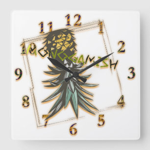 Monogamish party upside-down pineapple square wall clock