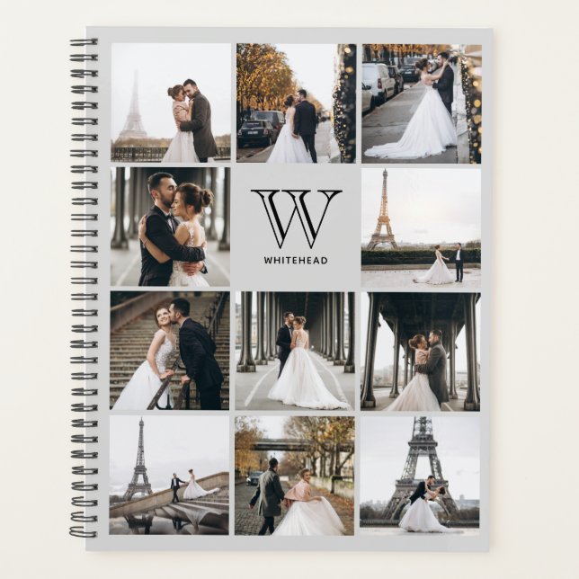 Monogram 11 Square Photo Modern Grey Planner (Front)