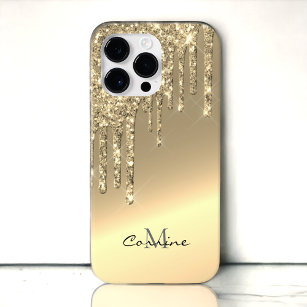 Monogram 14k Gold Side Dripping Glitter Android + iPhone 13 Pro Case