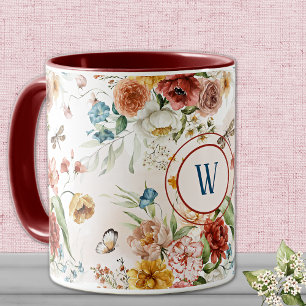 Monogram 1600s Watercolor Florals 11 oz. Combo Mug
