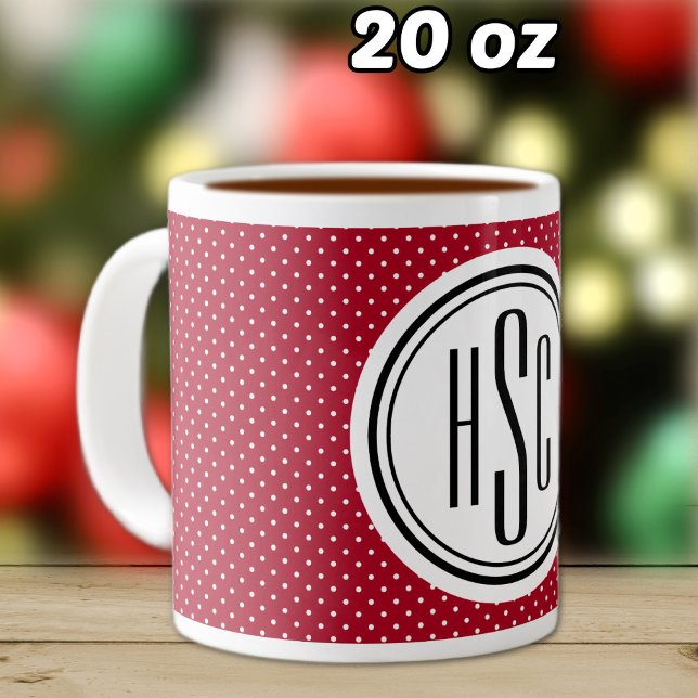 Monogram 20oz Red White Polka Dot Jumbo Coffee Mug (Creator Uploaded)