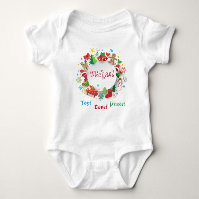 Monogram 20XX Hello Winter Holiday Symbols Pattern Baby Bodysuit (Front)