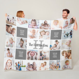 Monogram 24 Photo Collage Custom Personalised Fleece Blanket