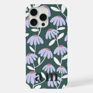 Monogram 2 Initials Green/Purple Floral Pattern iPhone 15 Pro Max Case