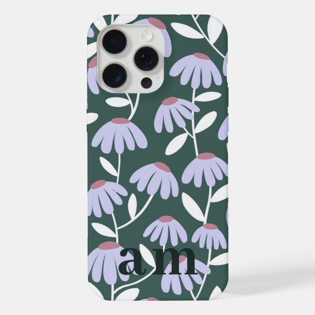Monogram 2 Initials Green/Purple Floral Pattern iPhone Case (Back)