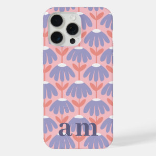 Monogram 2 Initials Pink & Blue Vintage Floral iPhone 15 Pro Max Case