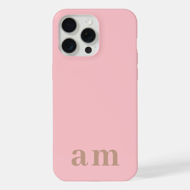 Monogram 2 Initials Pink & Brown Minimalist iPhone Case (Back)