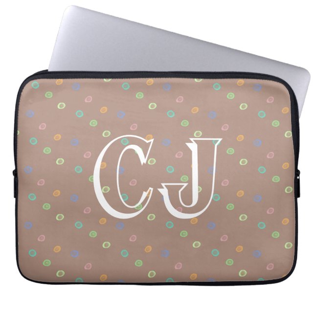 Monogram 2 Initials Trendy Beige Dots Pattern Laptop Sleeve (Front)
