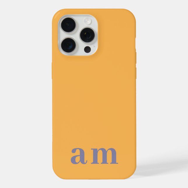 Monogram 2 Initials Yellow & Blue Minimalist iPhone Case (Back)