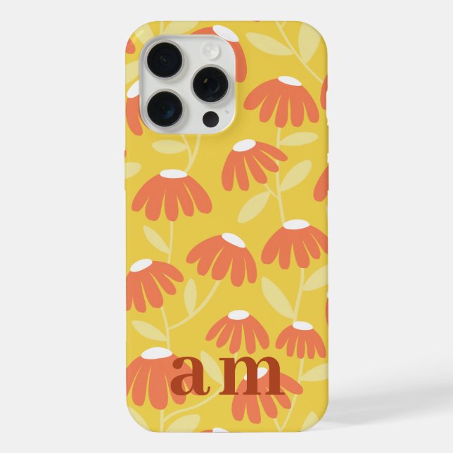 Monogram 2 Initials Yellow & Orange Floral Pattern iPhone Case (Back)