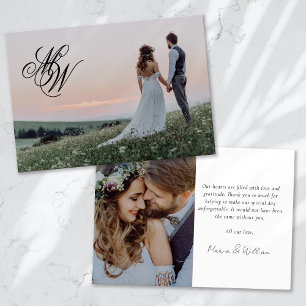 Monogram 2 Photo Calligraphy Wedding Thank You Card