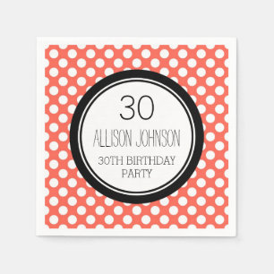 Monogram 30th Birthday Napkin Coral Dots