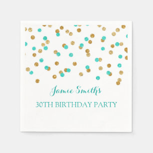 Monogram 30th Birthday Napkin Gold Blue confetti
