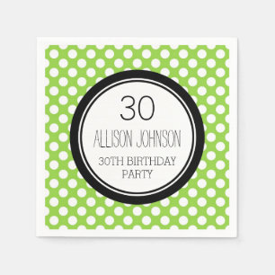 Monogram 30th Birthday Napkin Lime Dots