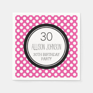 Monogram 30th Birthday Napkin Pink Dots