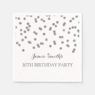 Monogram 30th Birthday Napkin Silver confetti