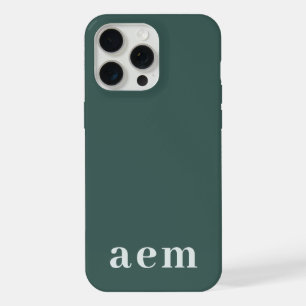 Monogram 3 Initials Dark Green Minimalist iPhone 15 Pro Max Case
