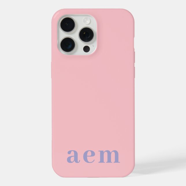Monogram 3 Initials Pink & Blue Minimalist iPhone Case (Back)