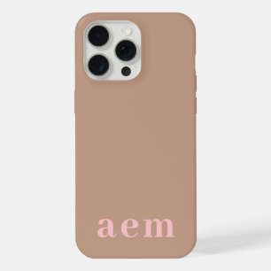 Monogram 3 Initials Pink & Brown Minimalist iPhone 15 Pro Max Case