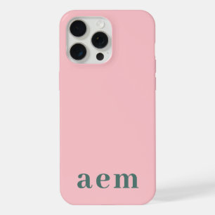 Monogram 3 Initials Pink & Green Minimalist iPhone 15 Pro Max Case