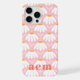 Monogram 3 Initials Pink & White Vintage Floral iPhone 15 Pro Max Case