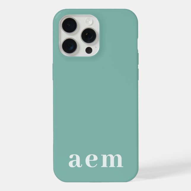Monogram 3 Initials Teal Blue Minimalist iPhone Case (Back)
