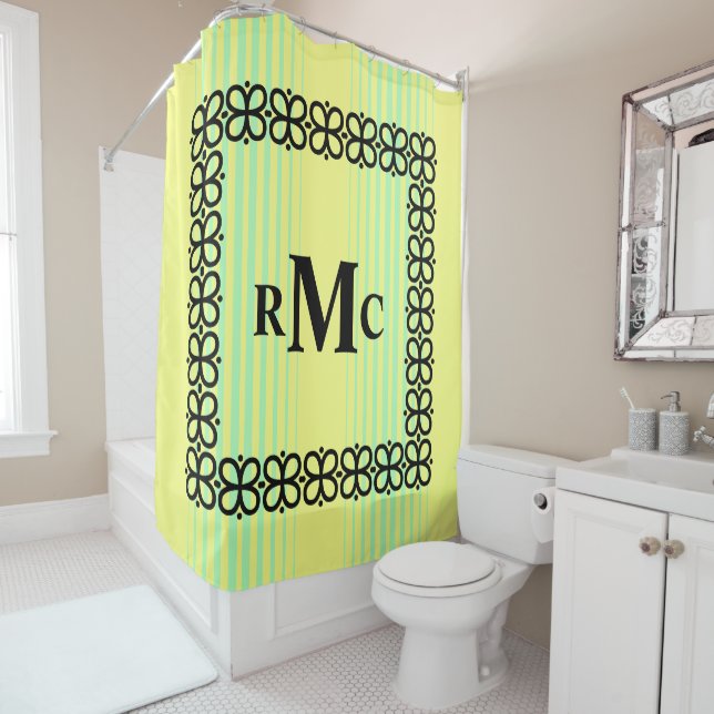 Monogram 3 letter initial retro shower curtain (In Situ)
