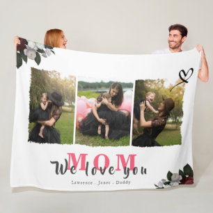 Monogram 3 Photo Collage Mother Family or Wedding Fleece Blanket