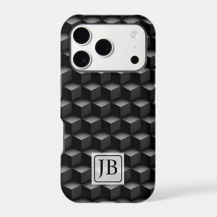 Monogram, 3D Black Geometric Pattern, Modern