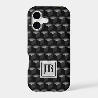 Monogram, 3D Black Geometric Pattern, Modern
