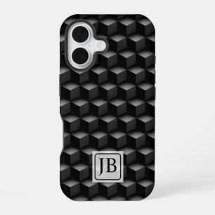 Monogram, 3D Black Geometric Pattern, Modern iPhone 16 Case