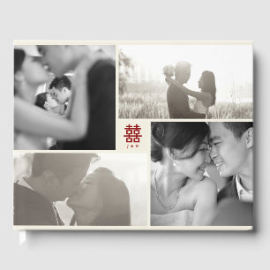 Monogram 4 Photo Collage Modern Chinese Wedding Guest Book