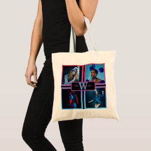 Monogram 4 Photo Script Name Custom Colour Tote Ba Bag