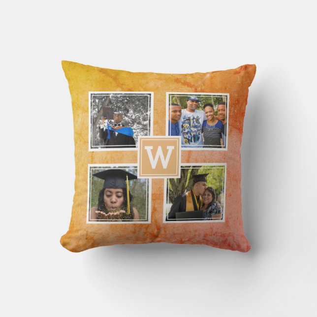 Monogram 4 Photo Template Modern Yellow Cushion (Front)