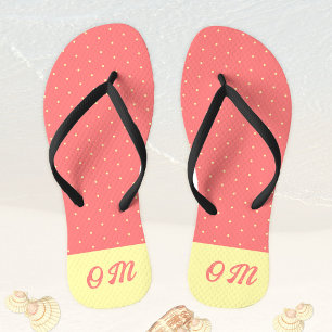 Monogram 50s 60s Retro Pastel Pink Yellow Dots Thongs