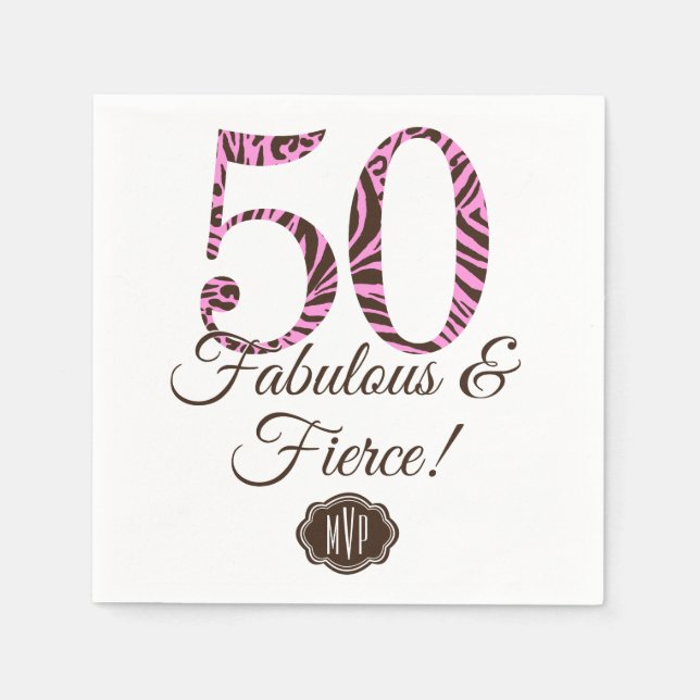 Monogram 50th Birthday Fabulous & Fierce Napkin (Front)