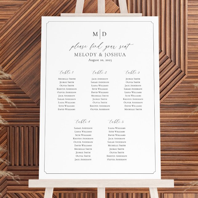 Monogram 5 Tables Find Your Seat Seating Chart (Creator Uploaded)