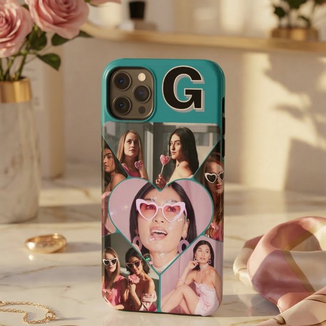 Monogram 6-Photo Collage Teal iPhone Case (Monogram 6-Photo Collage Teal Green iPhone Case
)