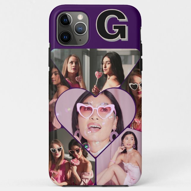 Monogram 6-Photo Collage Teal iPhone Case (Back)