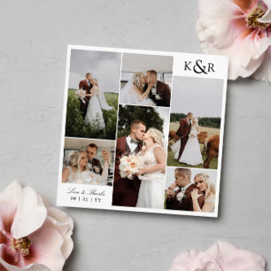 Monogram 6 Photo Collage Wedding Love & Thanks Thank You Card