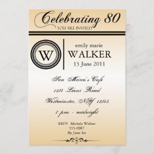 Monogram 80th Birthday Party Invitation