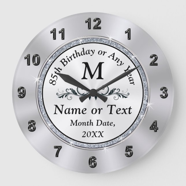 Monogram, 85th Birthday Gift for Him or Her, Large Clock (Front)