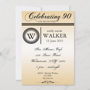Monogram 90th Birthday Party Invitation